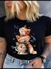 Unisex Womens Cotton  Cat and the Butterfly Print Tshirt Loose round Neck Casual Short Sleeve Fashion Top  Clothing Summer