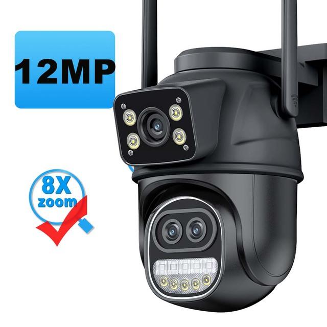 2025 12MP 6K WiFi IP камера наружная 8-кратный зум три объектива двойной экран домашняя камера безопасности автоматическое отслеживание мини CCTV WiFi наблюдение