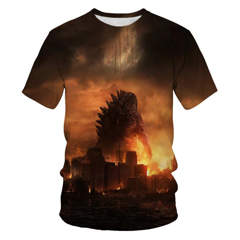 Summer Round Neck 3D Godzilla Pattern Printed Top Fashionable Casual Short Sleeved Children's Boy T-shirts