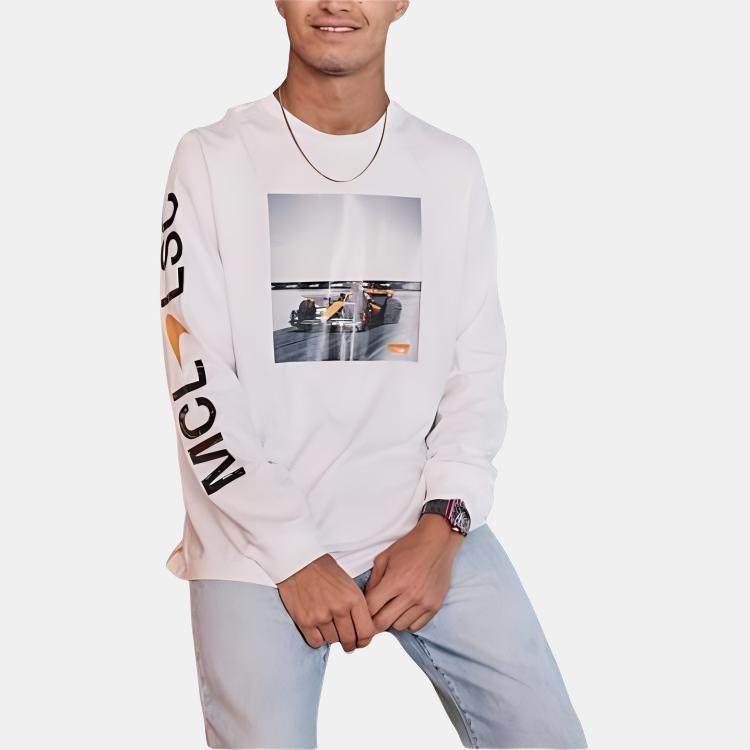 Коллаборация Levis X McLaren Racing FW24 Футболка с длинным рукавом и круглым вырезом с гоночным узором и принтом букв McLaren Мужские топы Белый A89940000