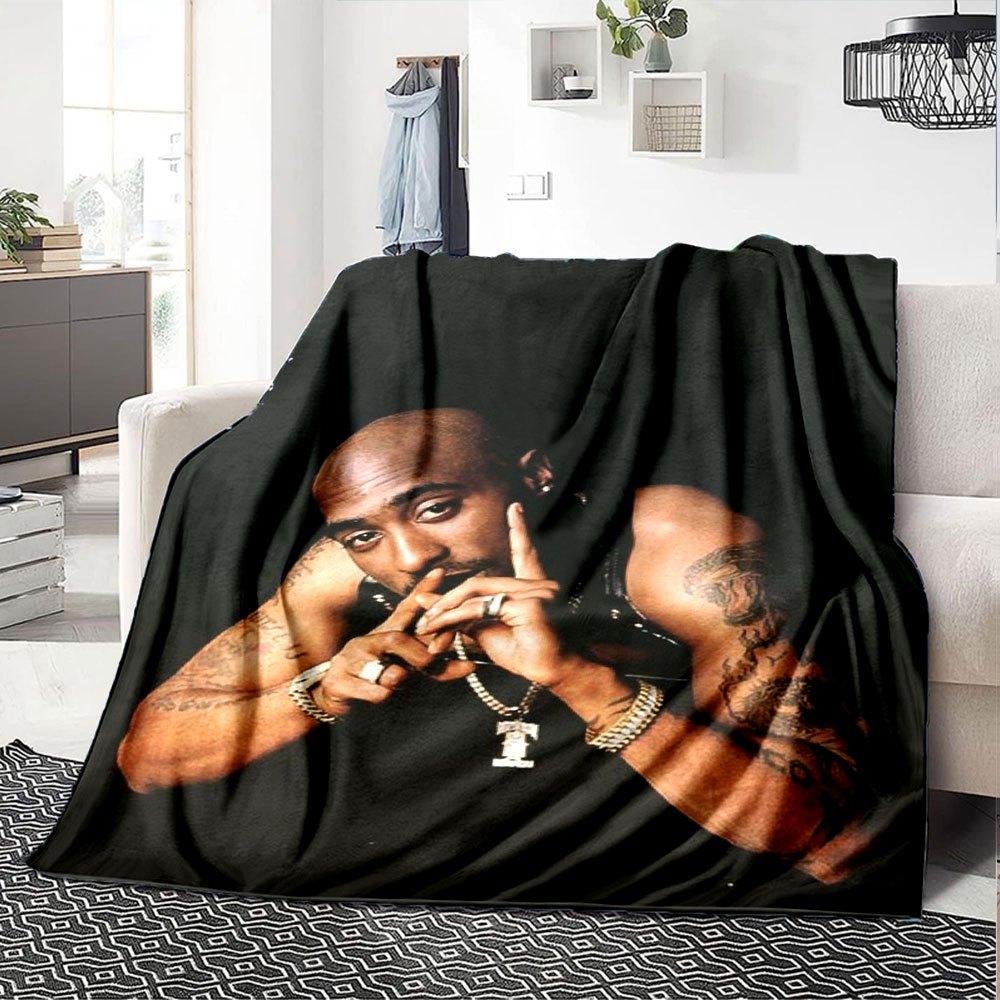 1 шт. Плед в стиле Hip Hop 2Pac, Мягкий, Легкий, Для всех сезонов, Многоцелевой плед для дивана, кровати, офиса и пикников, Французский стиль с культовыми обложками альбомов и цитатами