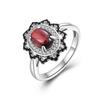 Women's Luxury 925 Sterling Silver Ring with Natural Red Garnet Gemstones Fine Jewelry for Women Bithday Party Gift
