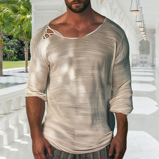 Мужская рубашка с круглым вырезом и длинным рукавом, однотонный дизайн, мягкая дышащая свободная посадка, повседневная спортивная рубашка для фитнеса, повседневная одежда