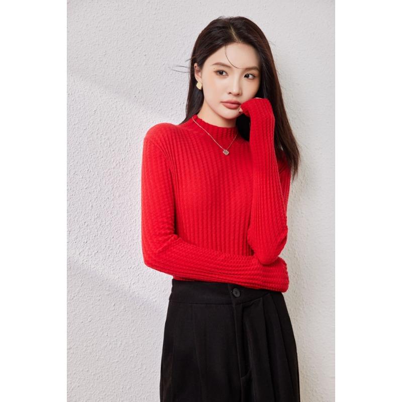 Silk-containing Wool Sweater Women's Early Autumn New Semi-turtleneck Knitted Sweater Sweater with Waffle Backing Top