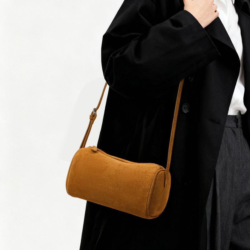 Brown Suede-Finish Cowhide Underarm Bag – Lightweight, Compact, and Stylish for Women