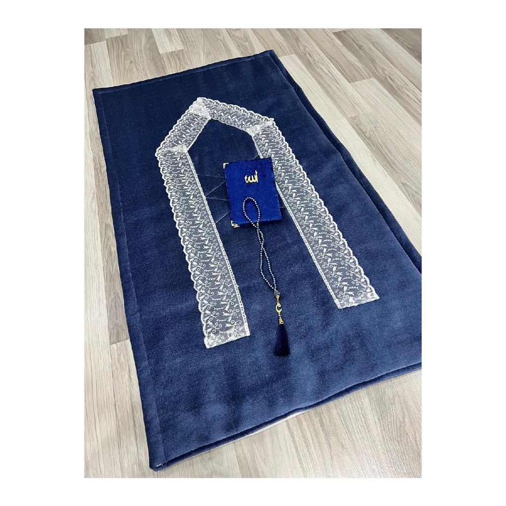 3 Piece French Guipure Embroidered Velvet Dowry Bridal Set Prayer Rug