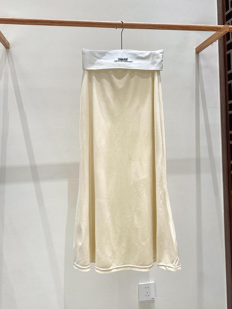 2025 Осень Женская Юбка Миди из Бархата с Завышенной Талией и Хвостом Русалки - Приталенный Дизайн в Национальном Стиле А-силуэта