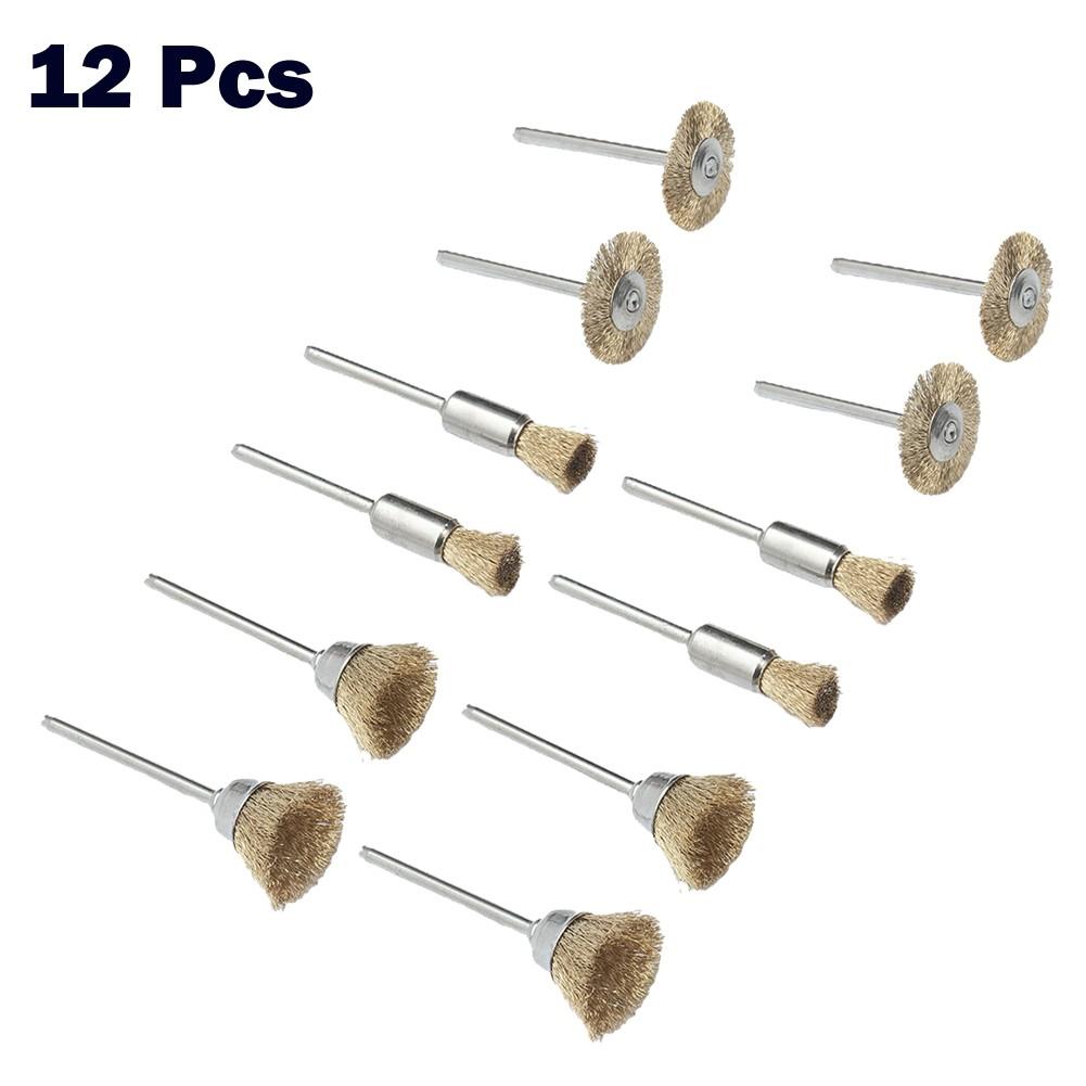 12pcs/Set Wire Brushes Kit Bowl Type 15mm Straight Type 8mm T Type 22mm