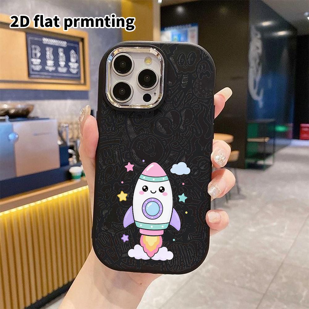 Phone case: 2D flat design suitable for iPhone 18 17 16 15 14 13 Pro protective case, couple style, colorful little rocket, Christmas and Halloween gi
