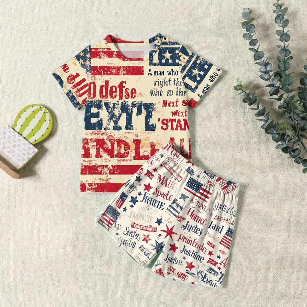 Мода для мальчиков девочек Повседневный комплект ко Дню независимости: футболка с круглым вырезом и короткими рукавами, шорты