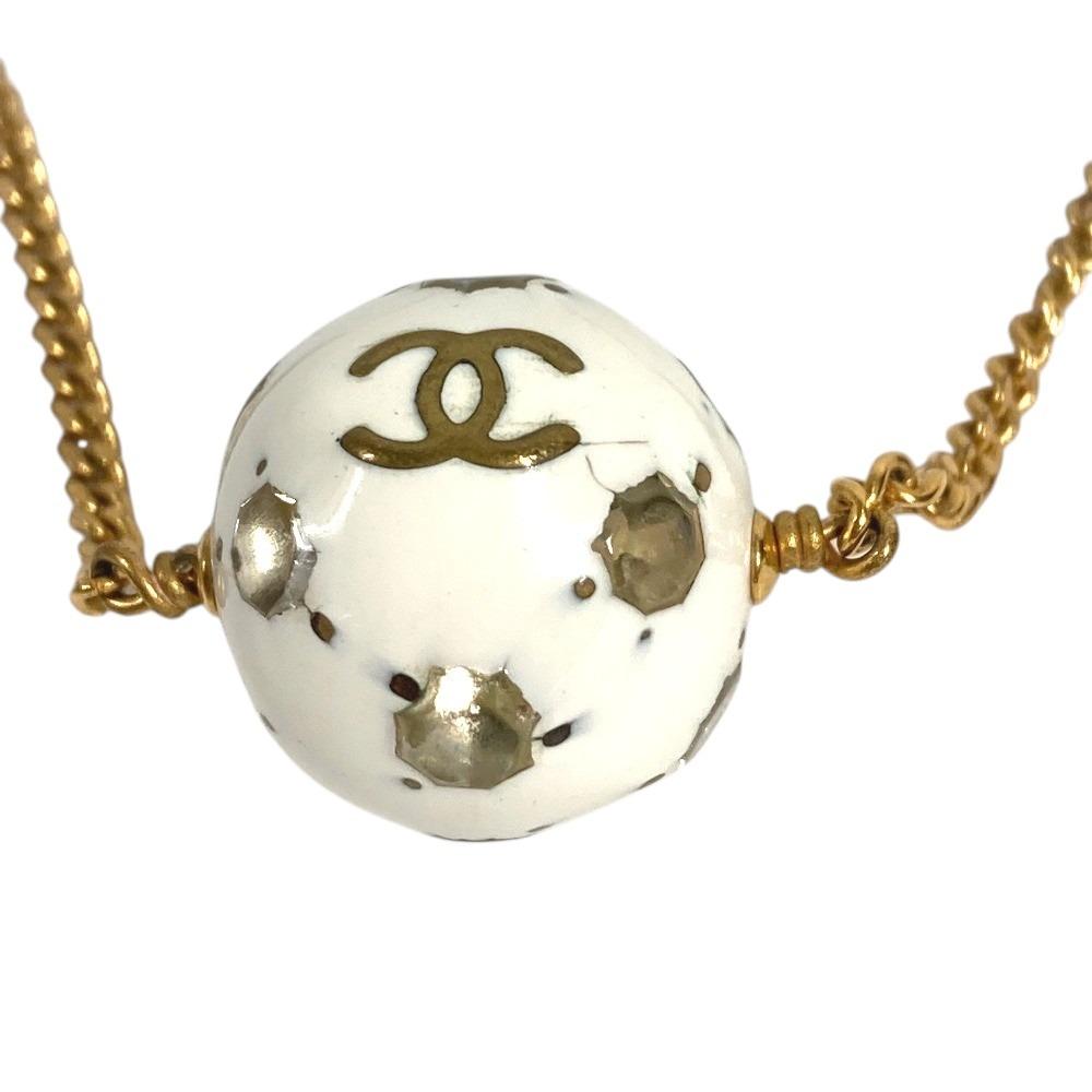 CHANEL 98P Soccer ball logo CC CC Mark Chain Necklace Metal White/Gold