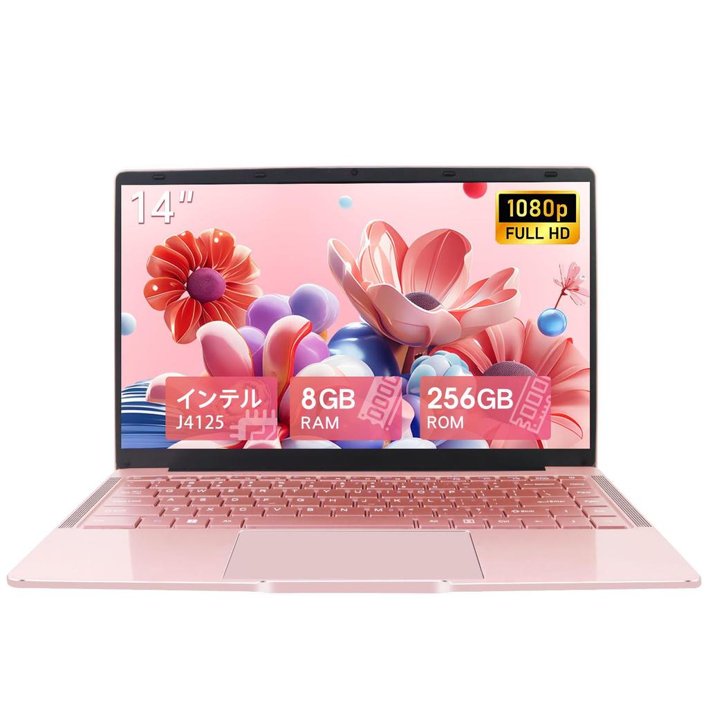 Laptop with Windows with Japanese Keyboard Celeron 8GB 256GB Thin and 1920x1080p Webcam Wireless Mouse Ready To Use 256GB 14-inch Office, 11, Pink,