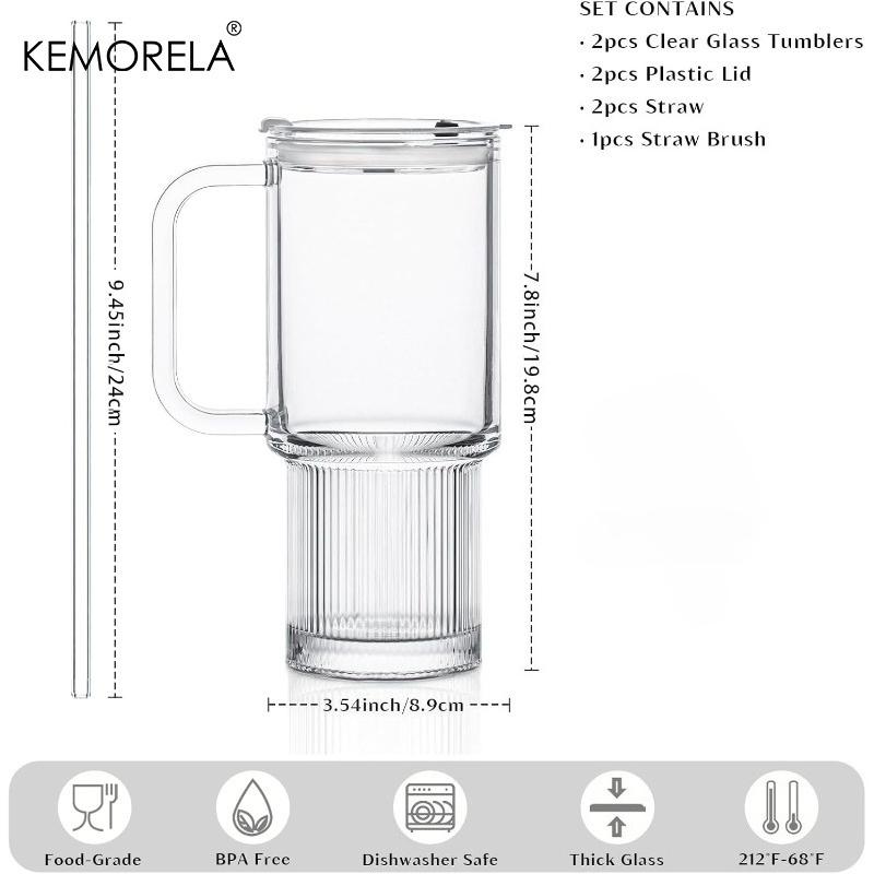 Стеклянный стакан 750 мл с ручкой и крышкой 1/2 шт. Большие стаканы для кофе со льдом с трубочками Современная стеклянная кружка для холодных и горячих напитков Сок