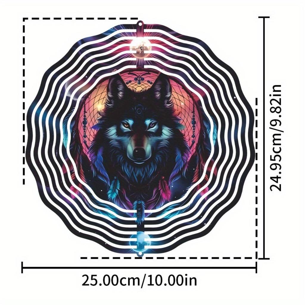 Wolf Head Metal Wind Spinner 25.4cm 3D Outdoor Garden Decor with Hanging Chain for Patio Lawn Yard Perfect Gift for Mother Day Father Day