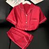 Cool Imitation Silk Pajamas Women'S Summer Short-Sleeved Shorts Gorgeous Loungewear Set