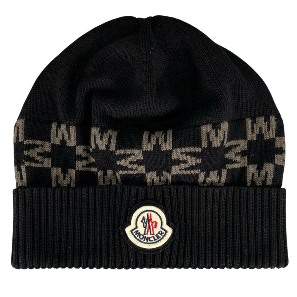 Excellent MONCLER Knit cap BERRETTO Logo patch black cotton Women Used