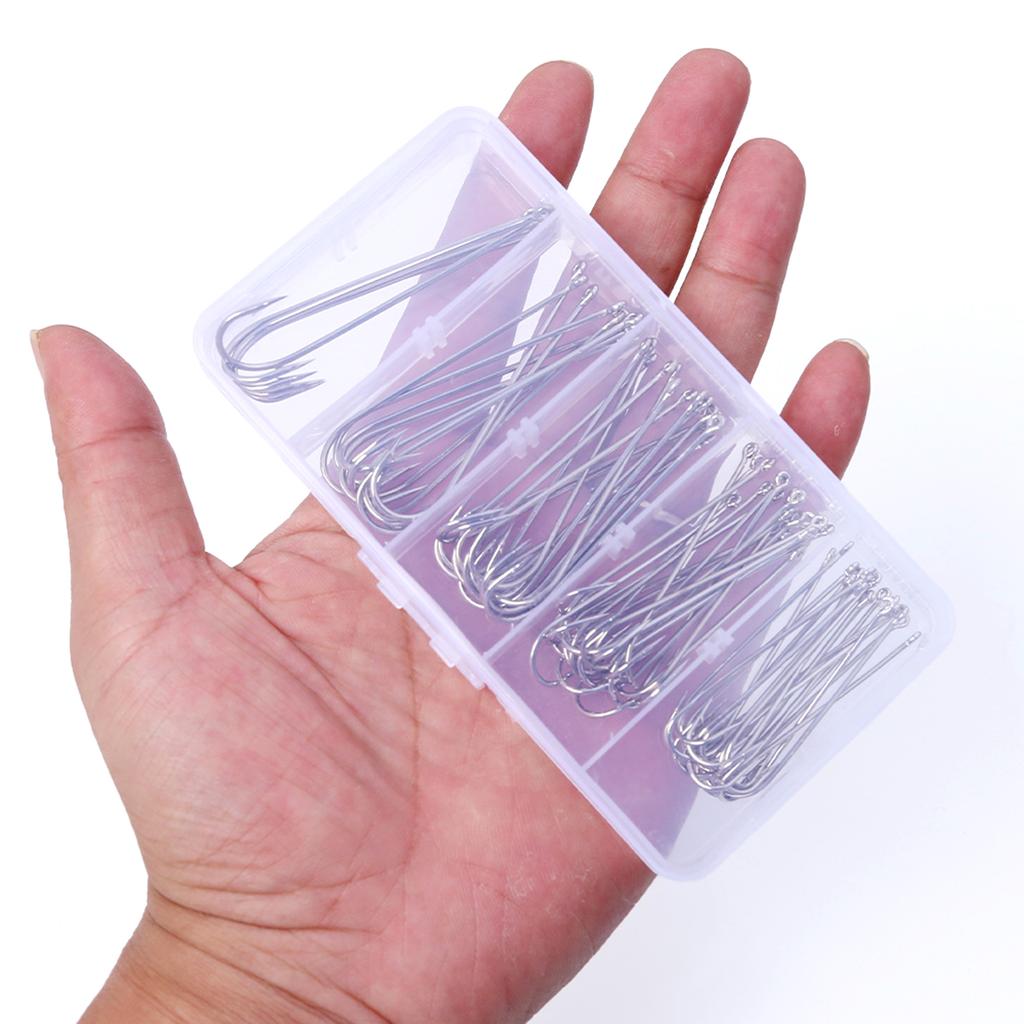 70 шт. крючков для рыбалки с зазубринами, прямые крючки с длинным цевьем, разные размеры крючков для ловли окуня, форели, снасти для соленой воды