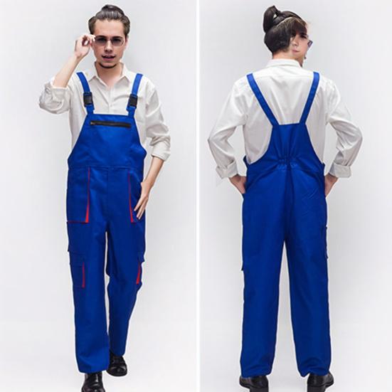 Рабочий комбинезон с нагрудниками, комбинезон с регулируемыми бретелями и карманами, однотонный комбинезон с широкими штанинами, рабочая униформа с несколькими карманами