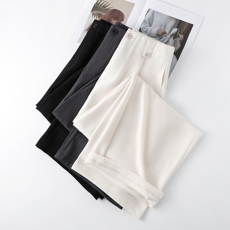 Женские серые брюки с высокой посадкой и широкими штанинами - Весенняя коллекция 2025: Драпирующийся, Свободный, Прямой крой, Повседневная элегантность