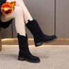 Fashion Black Round Toe Elegant with Low Heels Women's Half High Boots Autumn Winter Cosplay Fashion 2025 Sale New Ladies Mid Calf Shoes