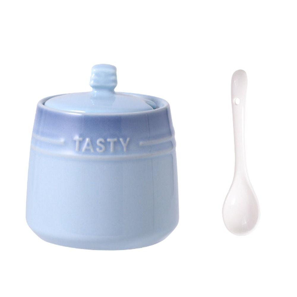 Керамическая банка для специй с градиентной расцветкой, ложка, кухонные емкости, современная сахарница, дом