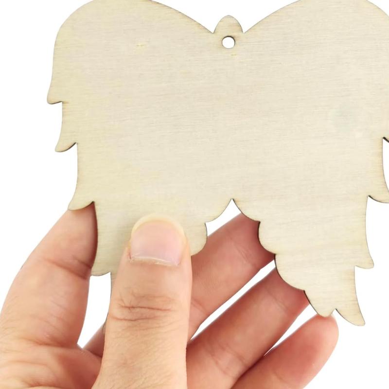 20pcs Wooden Angel Wings Silhouette Mixed Color Diy Handmade Ornament With Lanyard For Holiday Decoration, Elegance Wing Design