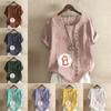 Women's New Fashion Linen Shirt Round Neck Short Sleeve Cute Bo Niu Printed T-shirt Summer Ladies Casual Plus Size Blouse Tops