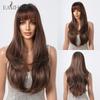 EASIHAIR Brown Synthetic Wigs with Bangs Long Straight Natural Hair Wigs for Women Daily Cosplay Wig Heat Resistant Fiber