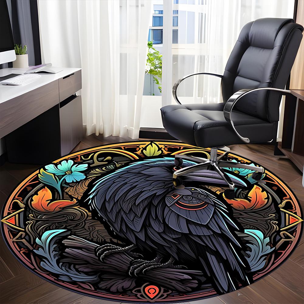1pc Raven StainedGlass Office Round Area Rug, Under Office Chairs Bedroom Living Room Home Decor, Room Deco, Available in Various Sizes
