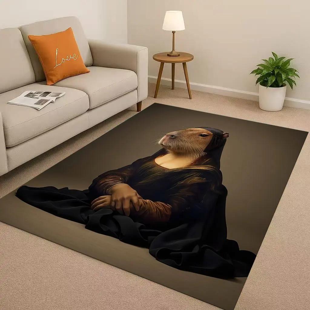 3D Cute Capybara Art Cartoon Living Room Non-Slip Area Rug Soft Carpet for Bedroom Playroom Sofa , Easy Clean Home Decor Doormat