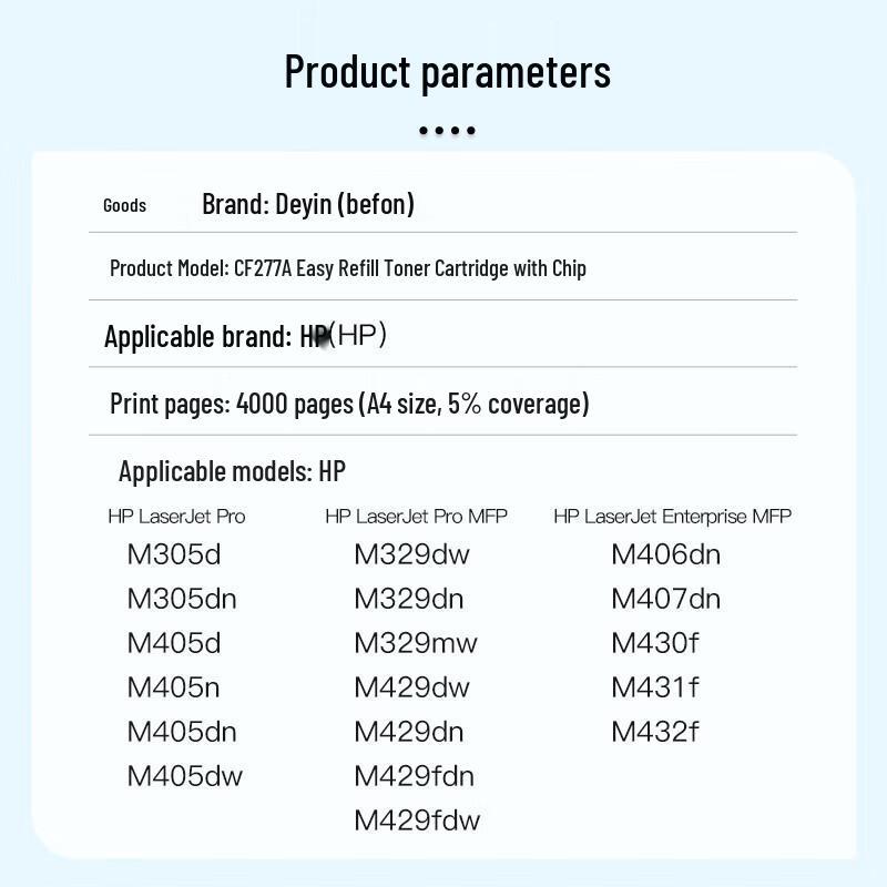Befon Compatible CF277A Black Toner Cartridge