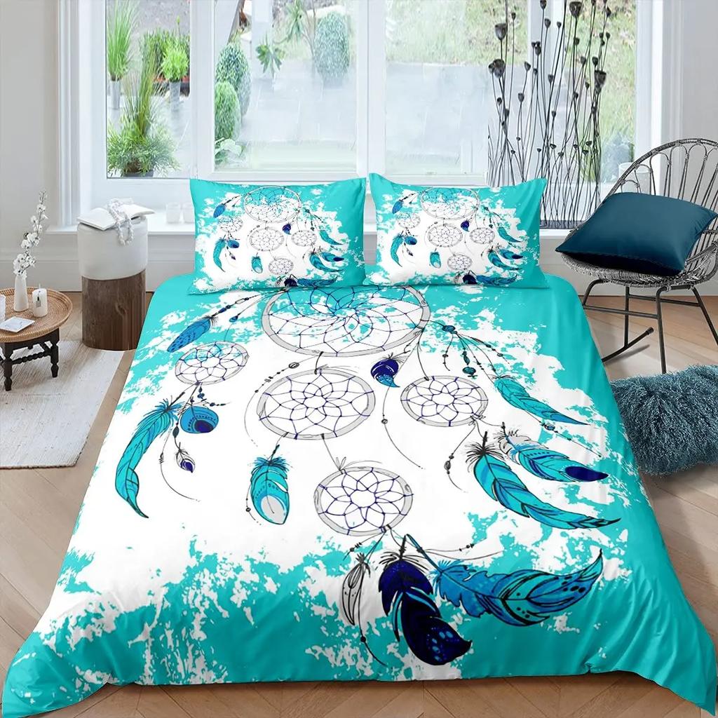 Dark Blue Peacock Feather Duvet Cover Feather Elegant Theme Chic Floral Quilt Cover for Women Teen Boys Girls Bedroom Decoration