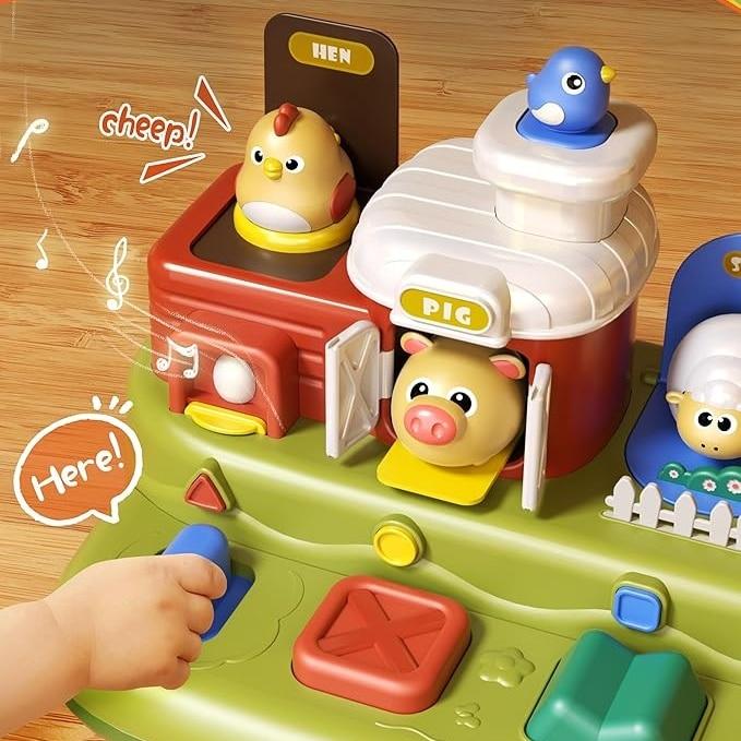 SHEFEITE Farm-Themed Baby Sensory Toy 27.5×17.5cm with Sounds for Boys Girls Ages 1+