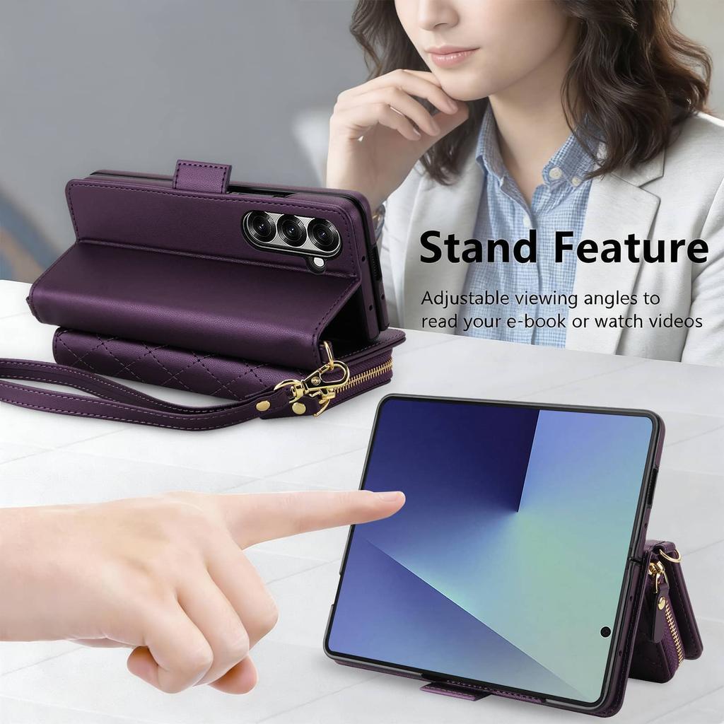 WEFOR Кошелек-чехол через плечо для Samsung Galaxy Z Fold 7 6 5 4 3 с блокировкой RFID, на молнии, с откидной крышкой, держателем для карт, подставкой, кошелек