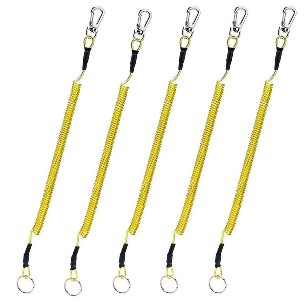 Ring Metal Carabiner Spring Elastic Rope Spiral Coiled Lanyard Safety Rope Stretch Fishing Tools