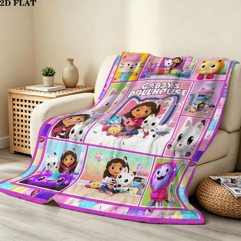 1PC Gabby'S Dollhouse Patterned Flannel Blanket Suitable For All Seasons For Home Decor Warmth And Comfort Gifts Holiday Present