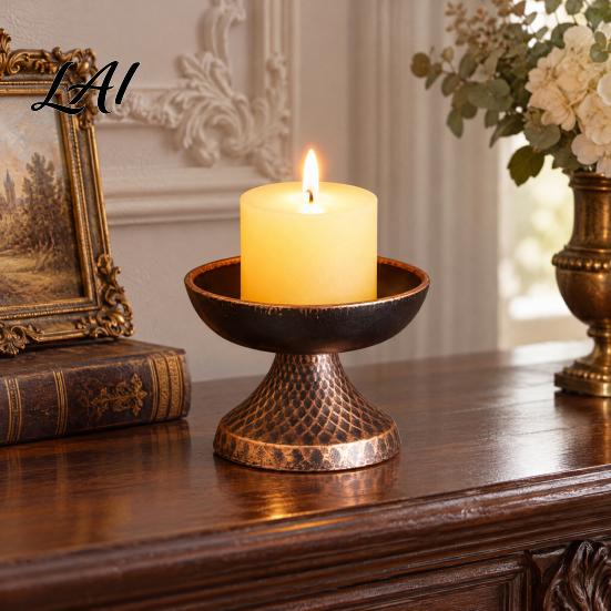 Wrought Iron Pillar Candle Holder Vintage Holder Retro Taper Stand Tabletop Decorative Stand for Wedding Dining Table Fireplace Mantel Shelf