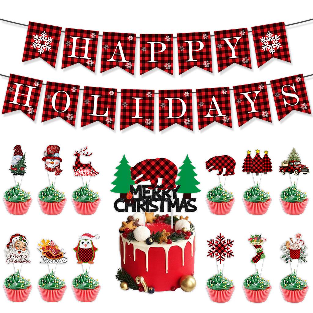 Christmas Decoration Snowflake Elk Plaid Letter Flag Spiral Balloon Set Customization