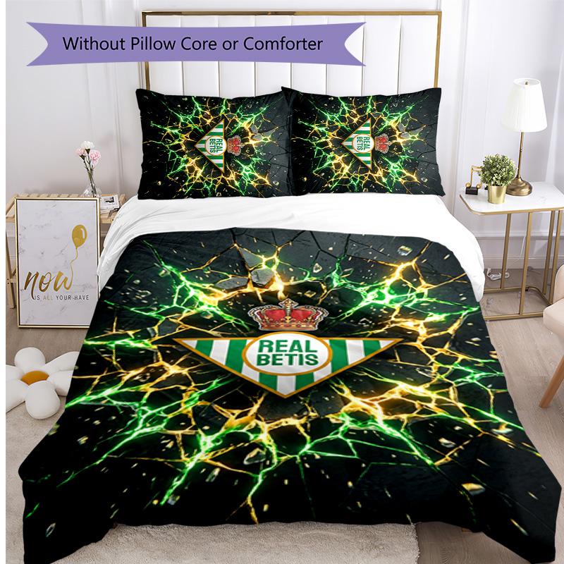 Real Betis Football Printed 3 Pieces Bedding Set, Comfortable Skin Friendly Bedroom Duvet Cover Set