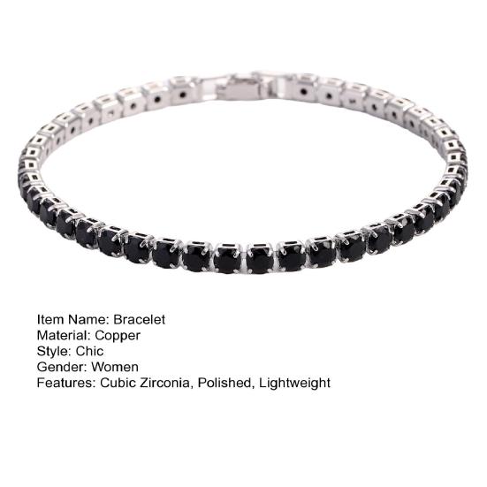 Women Bracelet Hip Hop Cubic Zirconia Polished Copper Simple Style Wrist Bangle