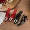 2025 Summer New Pointed High-heeled Single Shoes Women's Commuter Wind Water Diamond Decorative Bag Head Sandals Patent Leather Stiletto Sandals