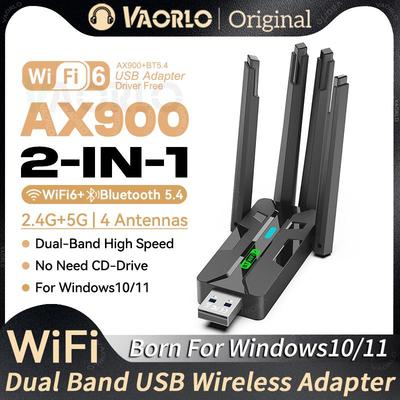 Адаптер 2 в 1 AX900 WIFI6 Bluetooth 5.4 USB беспроводной 2,4 ГГц/5 ГГц 900 Мбит/с двухдиапазонный 4-антенный WiFi сетевой адаптер донгл для WIN10/11