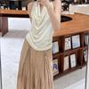 Women's Designer Halter Neck Backless Sleeveless Knit Top for Spring/Summer