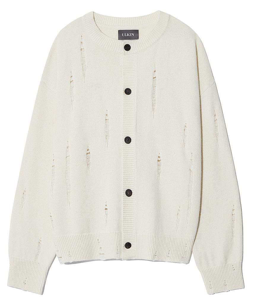 ULKIN Damaged Round Knit Cardigan_Ivory