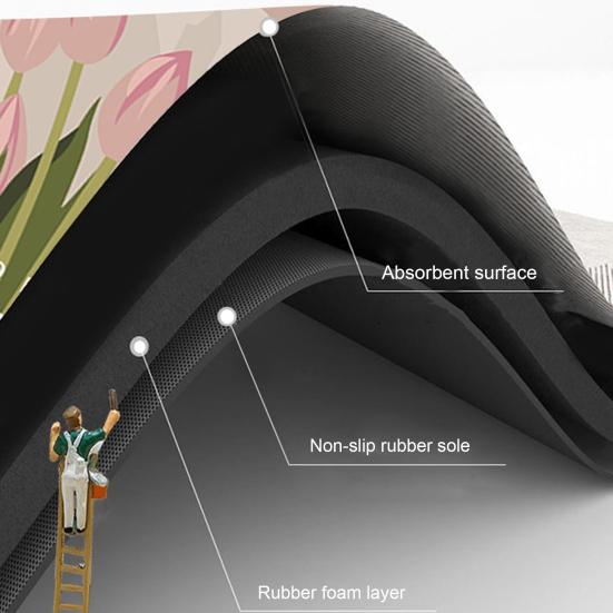 Kitchen Anti-slip Drain Mat Great Water Absorption Capacity Double-sided Washable Floral Printing Anti-skid Bottom Keep Clean Kitchen Dish Drying Mat