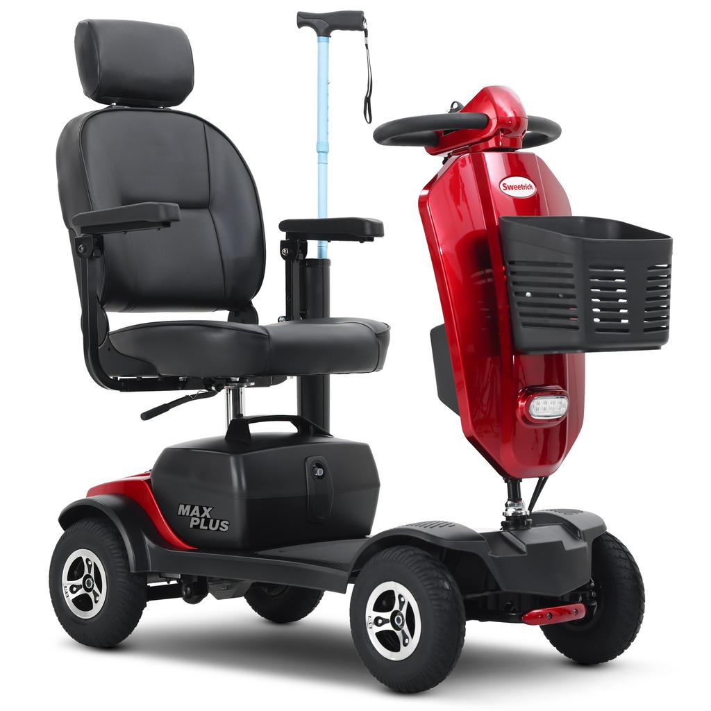 Elderly Foldable 4-Wheel Electric Scooter 300W 20AH Advanced Mobility Bicycle MAX PLUS Red