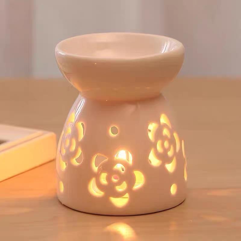 Ceramic Flower Home Aroma Essential Oil Warmer Aromatic Incense & Candle Holder for Perfume Wax Melt Burners Ceramic Oil Burner