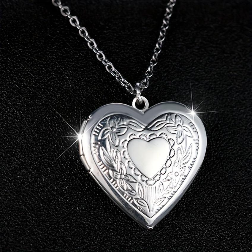 Halloween Christmas Jewelry Silver Color Heart Pattern Necklace Locket Photo Charm Pendant Chain Wedding Jewelry Gifts