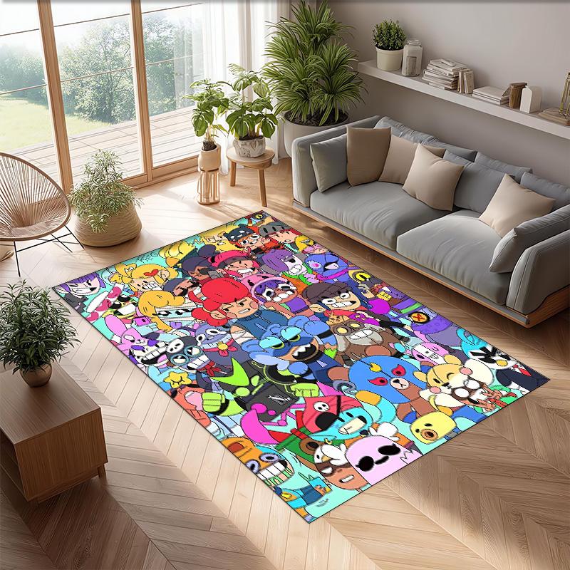 Brawl Stars Printed Crystal Velvet Area Rug, Soft Anti-Slip Water Absorbent Floor Mat for Living Room Bedroom