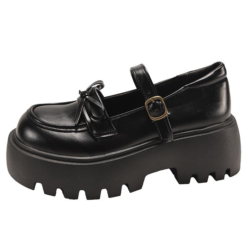 Модные милые туфли в стиле ретро с бантом на толстом каблуке и платформе, маленькие кожаные туфли для женщин 2025 года, новые весенне-осенние легкие туфли Мэри Джейн